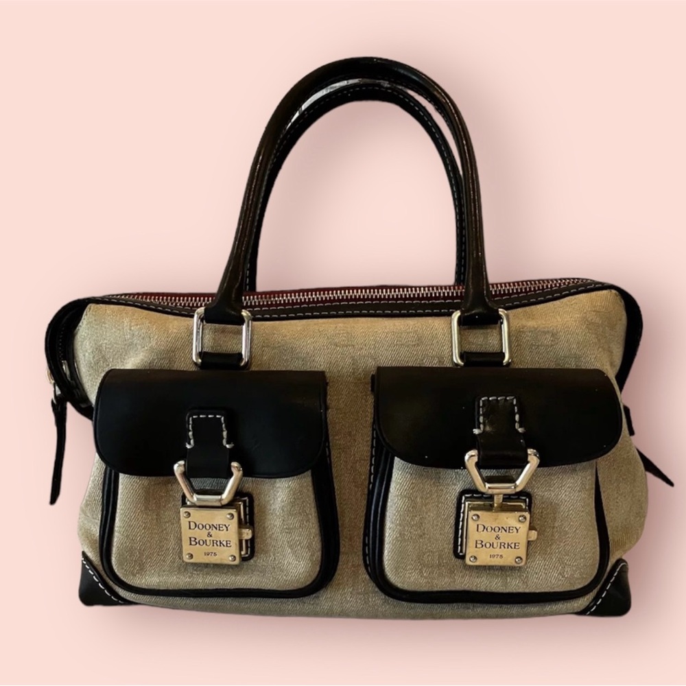 Dooney & Bourke Anniversary Handbag Signature Double Pocket Satchel Canvas
